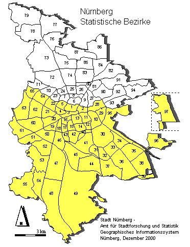 Karte mit den Bezirken der Stadt Nürnberg