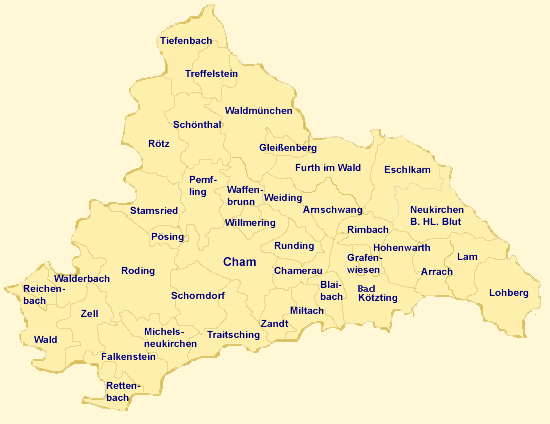 Karte des Landkreises Cham