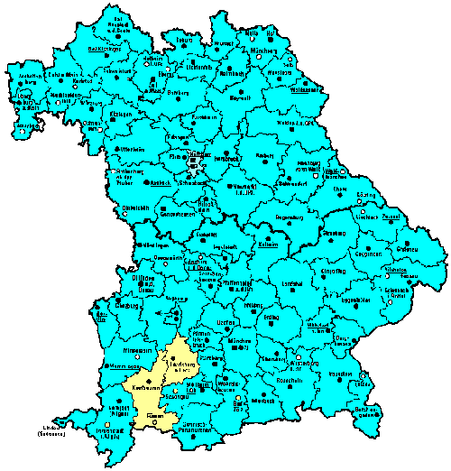 Landkarte mit dem erweiterten Amtsbezirk für die Veranlagung von Körperschaften und die Betriebsprüfung